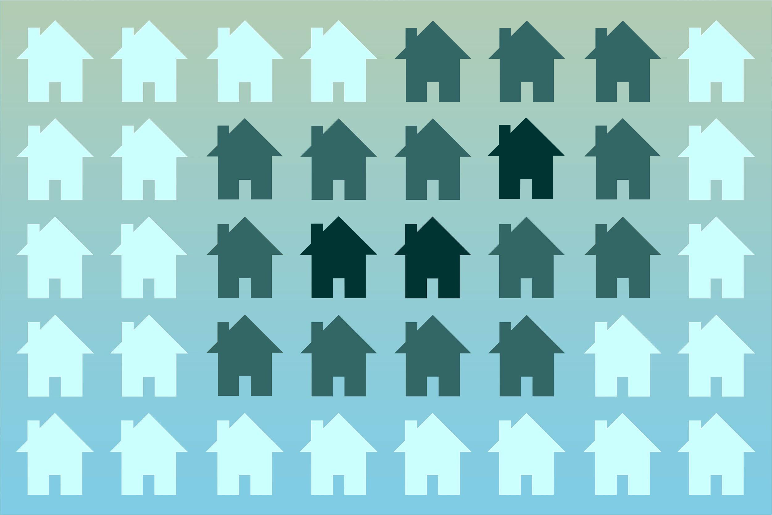 Illustration of foreclosed homes spreading to surrounding homes