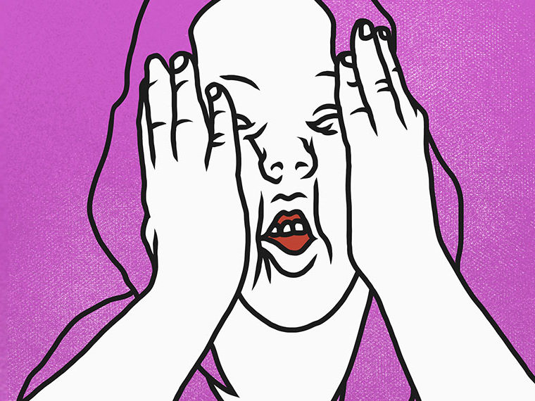 Illustration of a woman holding both of her hands to her face