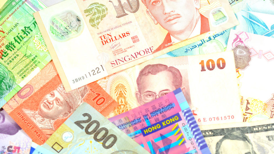 Different countries currencies in a collage format