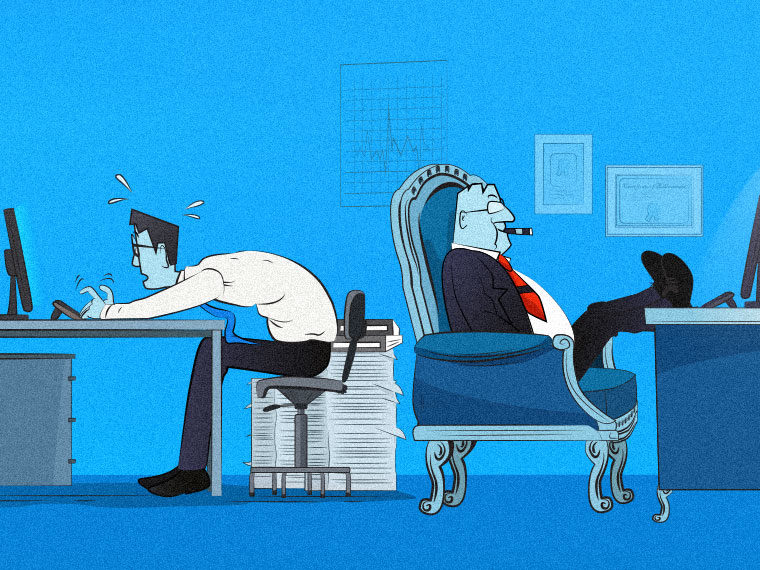 Illustration of an employee working with their boss sitting next to them