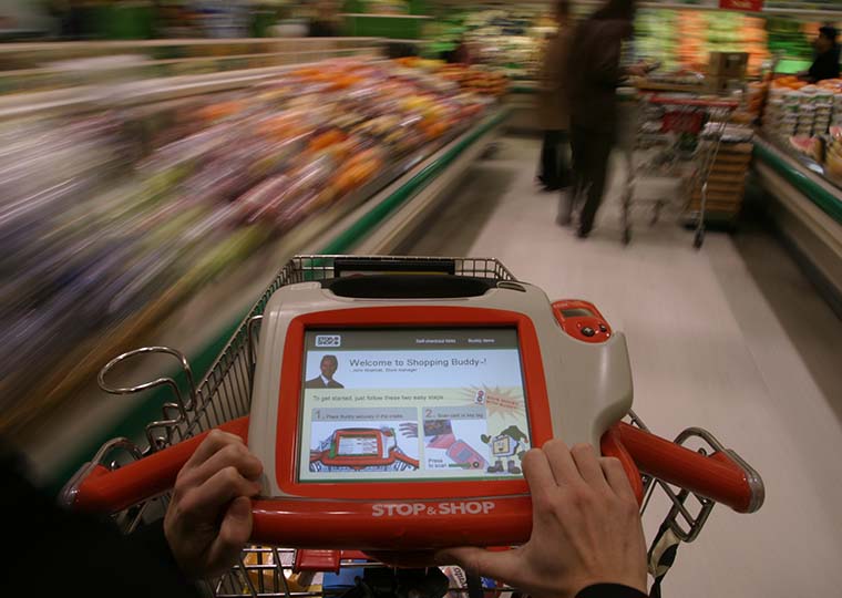 Shopping cart with digital display.