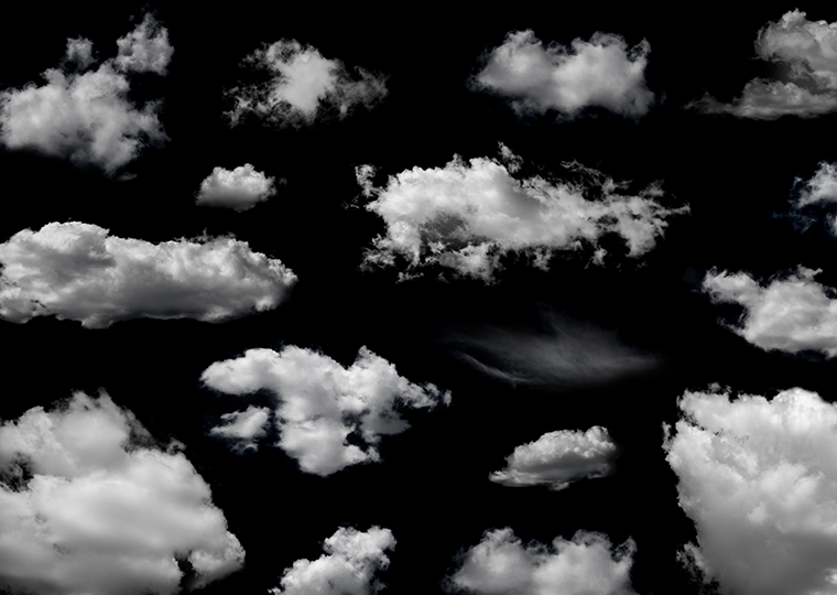 A variety of white clouds on a black background