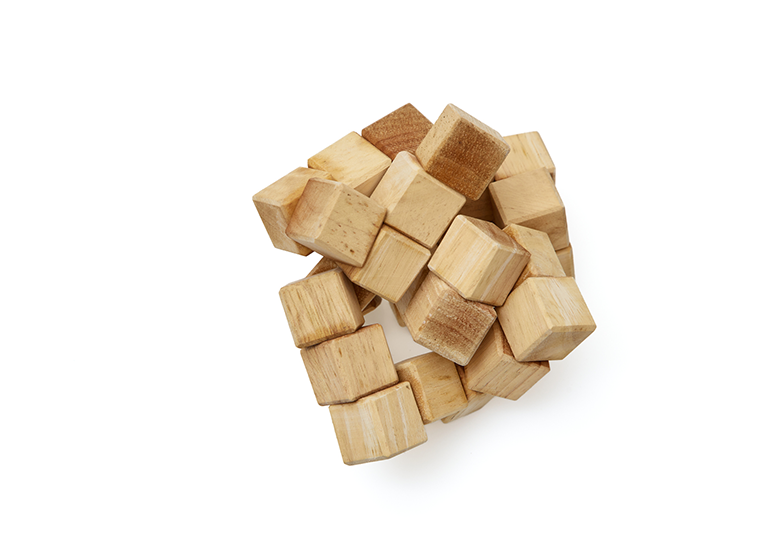 Cube puzzle wooden blocks isolated on white background.