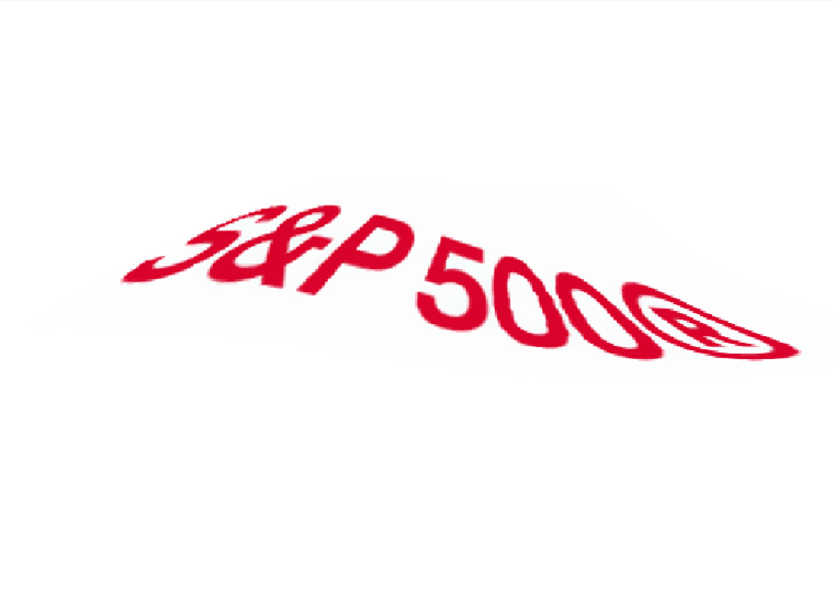 A warped S&P 500 logo in red on a white background