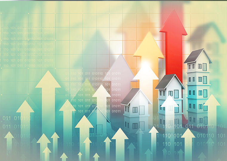 Real estate growth illustration with arrows going up.