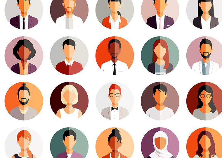 Avatar round icon set of 25 diverse people portraits. I