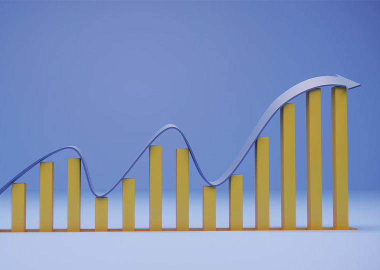 Growing financial bar graph that resembles a roller coaster