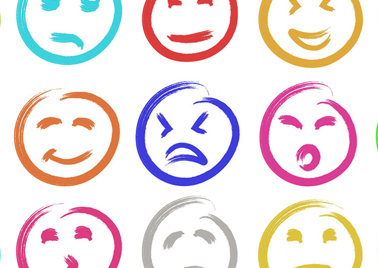 Three rows of bright abstract textured multicolored emoticons.