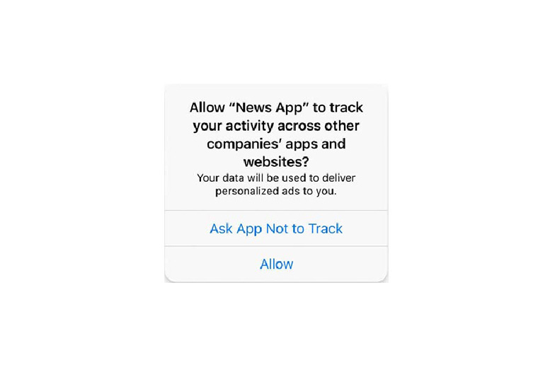 A pop-up that allows a user to turn off tracking on an app.
