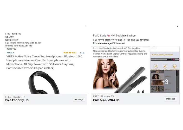 Three different examples of fake review solicitation