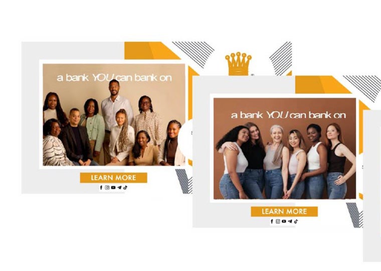 Two different mocked up advertisements for a bank.