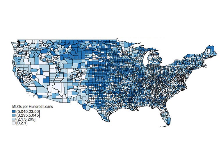 A US map of the location of loan officers.