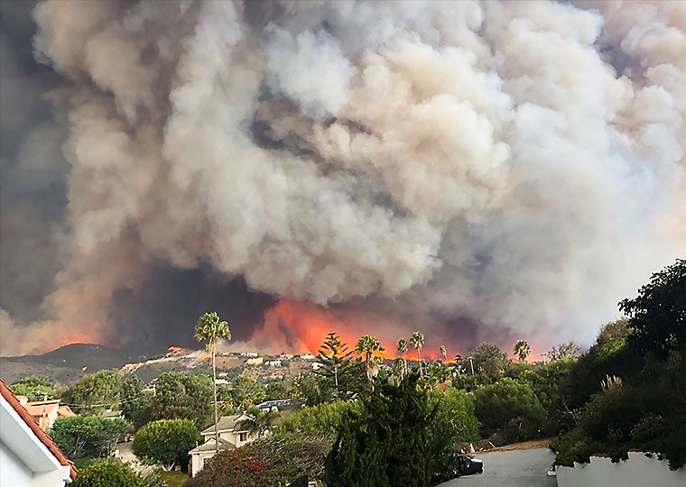 The Woolsey fire in 2018 burns in California.